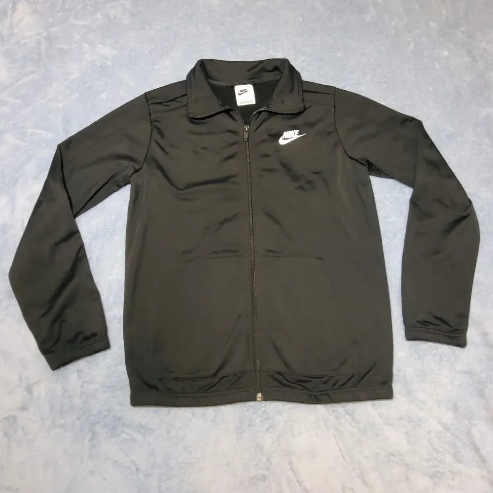 Nike Youth Track Jacket Size Large Full Zip Black Futura Swoosh Logo Warm Up
